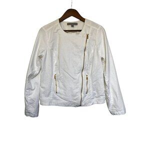 Marc New York  Women Short Peacoat White Linen Gold Zipper Size XL